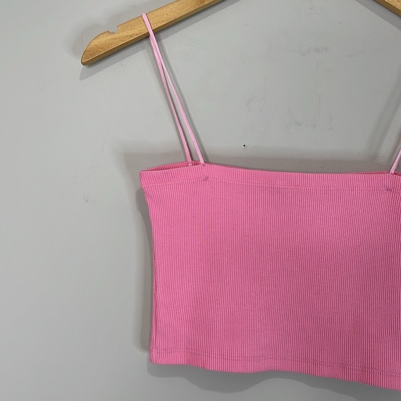 5/$25 Subdued Ribbed Cropped Tube Top Cami Unicorn Pink Spaghetti Straps M 6 - Picture 3 of 10